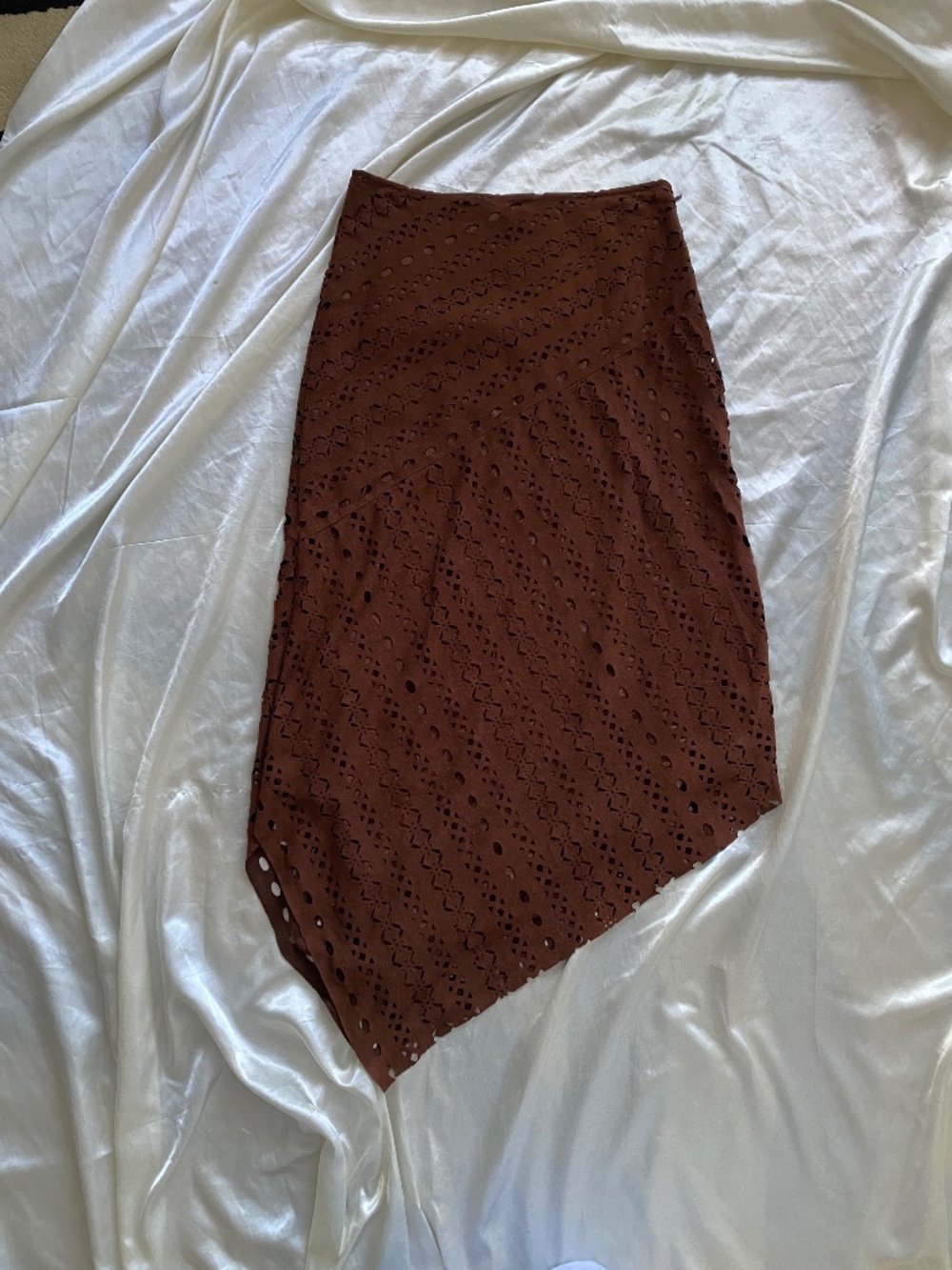 Vintage 1990s Lillie Rubin Brown Faux Suede Asymmetrical Cutout Skirt Size 2